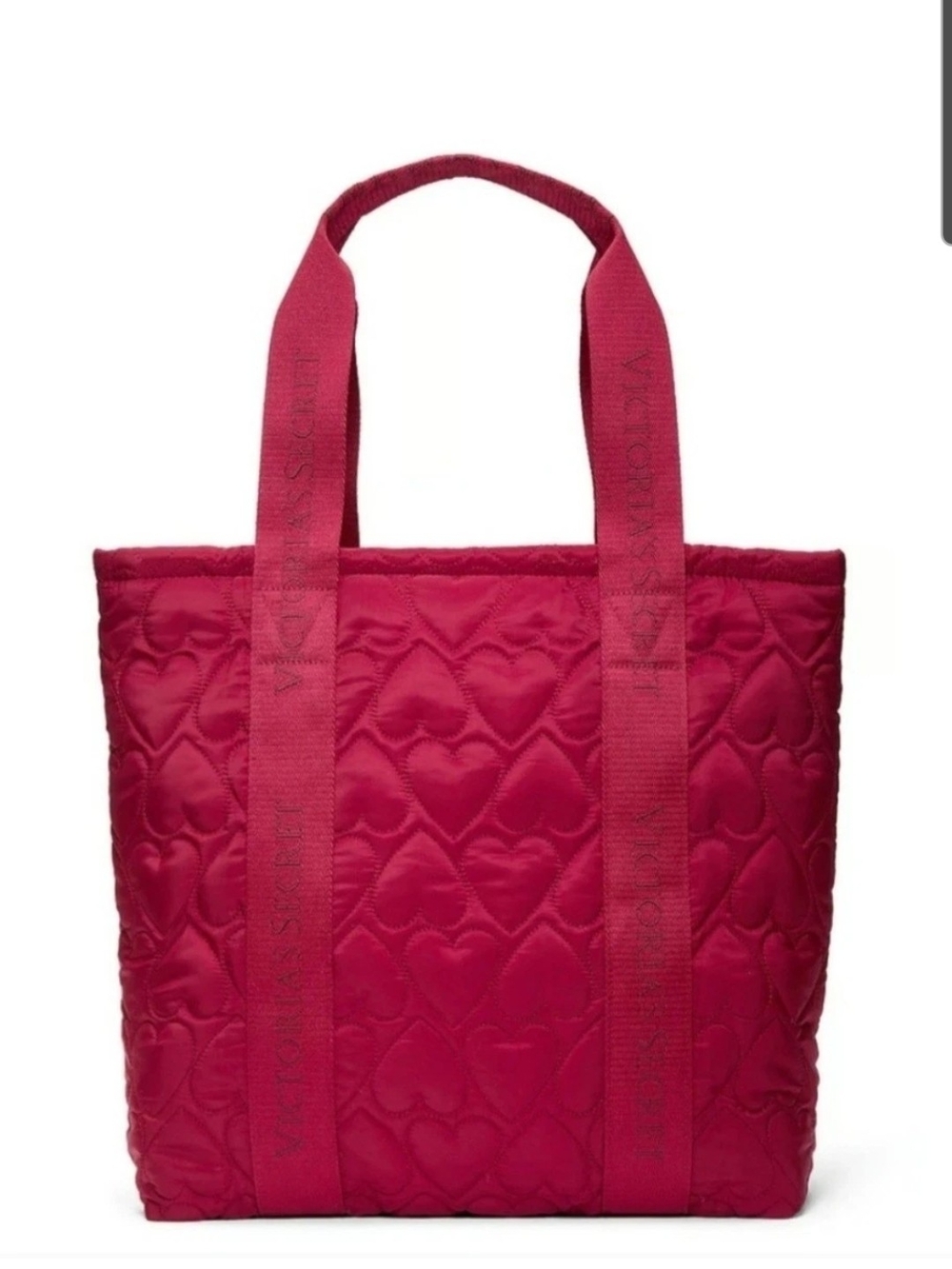 Victoria's Secret Quilted Heart Tote in Deep Pink/Red